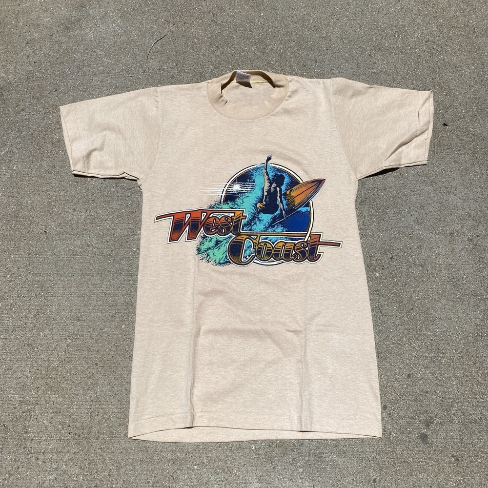 Vintage 70s WEST COAST Surf Shirt Sportswear Small 50/50 Beige Deadstock